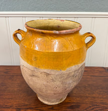 Load image into Gallery viewer, Antique French Country Confit Pot Pottery Jug Glazed Ochre Yellow Large
