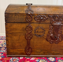 Load image into Gallery viewer, Antique Danish Dome Top Trunk Chest Blanket Box Storage Coffer Oak Mid 19th C