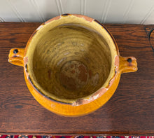 Load image into Gallery viewer, Antique French Country Confit Pot Pottery Jug Glazed Ochre Yellow Large
