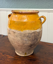Load image into Gallery viewer, Antique French Country Confit Pot Pottery Jug Glazed Ochre Yellow Large