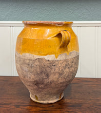 Load image into Gallery viewer, Antique French Country Confit Pot Pottery Jug Glazed Ochre Yellow Large
