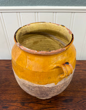 Load image into Gallery viewer, Antique French Country Confit Pot Pottery Jug Glazed Ochre Yellow Large