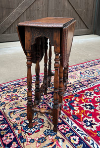 Antique English Table Drop Leaf Gateleg Turned Post Carved Top Oak Oval