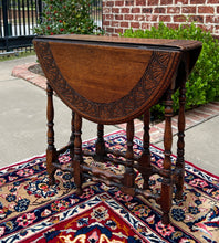 Load image into Gallery viewer, Antique English Table Drop Leaf Gateleg Turned Post Carved Top Oak Oval