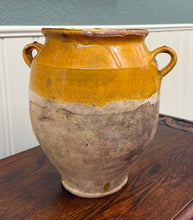Load image into Gallery viewer, Antique French Country Confit Pot Pottery Jug Glazed Ochre Yellow Large