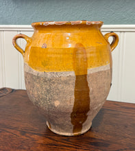 Load image into Gallery viewer, Antique French Country Confit Pot Pottery Jug Glazed Ochre Yellow Large