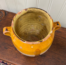 Load image into Gallery viewer, Antique French Country Confit Pot Pottery Jug Glazed Ochre Yellow Large