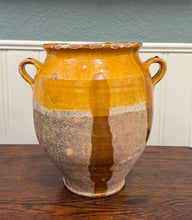 Load image into Gallery viewer, Antique French Country Confit Pot Pottery Jug Glazed Ochre Yellow Large