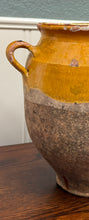 Load image into Gallery viewer, Antique French Country Confit Pot Pottery Jug Glazed Ochre Yellow Large