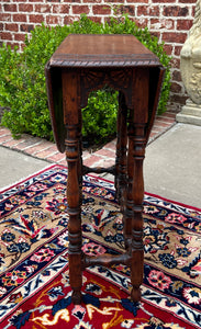 Antique English Table Drop Leaf Gateleg Turned Post Carved Top Oak Oval