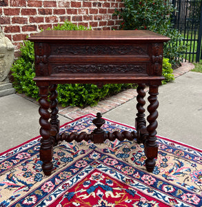 Antique French BARLEY TWIST Jewelry Chest Side End Table Sewing Box Oak 19thC