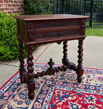 Load image into Gallery viewer, Antique French BARLEY TWIST Jewelry Chest Side End Table Sewing Box Oak 19thC