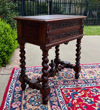 Load image into Gallery viewer, Antique French BARLEY TWIST Jewelry Chest Side End Table Sewing Box Oak 19thC