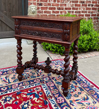 Load image into Gallery viewer, Antique French BARLEY TWIST Jewelry Chest Side End Table Sewing Box Oak 19thC