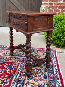 Antique French BARLEY TWIST Jewelry Chest Side End Table Sewing Box Oak 19thC