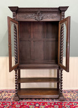 Load image into Gallery viewer, Antique French Louis XIII Style Bookcase Display Cabinet Barley Twist Oak c.1880