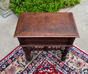 Antique French BARLEY TWIST Jewelry Chest Side End Table Sewing Box Oak 19thC