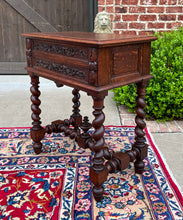 Load image into Gallery viewer, Antique French BARLEY TWIST Jewelry Chest Side End Table Sewing Box Oak 19thC