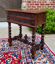 Load image into Gallery viewer, Antique French BARLEY TWIST Jewelry Chest Side End Table Sewing Box Oak 19thC