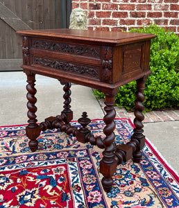 Antique French BARLEY TWIST Jewelry Chest Side End Table Sewing Box Oak 19thC