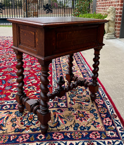 Antique French BARLEY TWIST Jewelry Chest Side End Table Sewing Box Oak 19thC