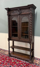 Load image into Gallery viewer, Antique French Louis XIII Style Bookcase Display Cabinet Barley Twist Oak c.1880
