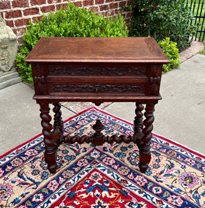 Antique French BARLEY TWIST Jewelry Chest Side End Table Sewing Box Oak 19thC