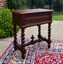 Load image into Gallery viewer, Antique French BARLEY TWIST Jewelry Chest Side End Table Sewing Box Oak 19thC