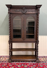 Load image into Gallery viewer, Antique French Louis XIII Style Bookcase Display Cabinet Barley Twist Oak c.1880