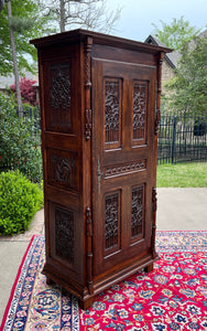 Antique French Armoire Wardrobe Cabinet Linen Closet Gothic Revival Oak c. 1880s