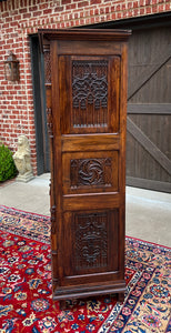 Antique French Armoire Wardrobe Cabinet Linen Closet Gothic Revival Oak c. 1880s