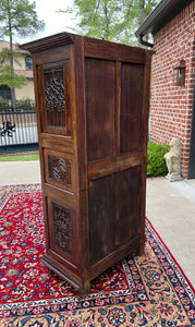 Antique French Armoire Wardrobe Cabinet Linen Closet Gothic Revival Oak c. 1880s