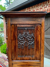 Load image into Gallery viewer, Antique French Armoire Wardrobe Cabinet Linen Closet Gothic Revival Oak c. 1880s