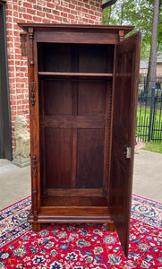 Antique French Armoire Wardrobe Cabinet Linen Closet Gothic Revival Oak c. 1880s