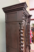 Load image into Gallery viewer, Antique French Louis XIII Style Bookcase Display Cabinet Barley Twist Oak c.1880