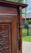 Load image into Gallery viewer, Antique French Armoire Wardrobe Cabinet Linen Closet Gothic Revival Oak c. 1880s