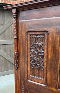 Antique French Armoire Wardrobe Cabinet Linen Closet Gothic Revival Oak c. 1880s