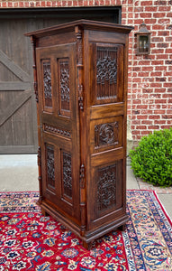 Antique French Armoire Wardrobe Cabinet Linen Closet Gothic Revival Oak c. 1880s