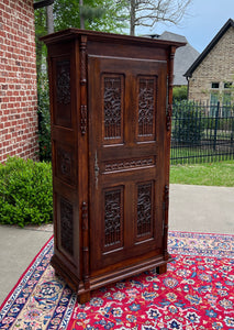 Antique French Armoire Wardrobe Cabinet Linen Closet Gothic Revival Oak c. 1880s