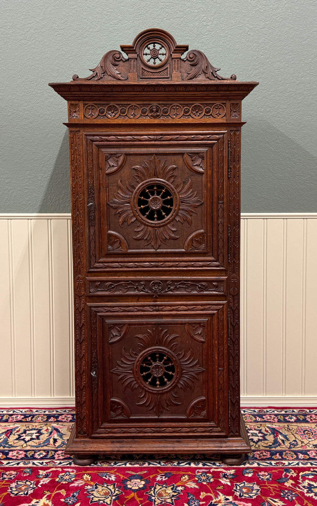 Antique French Breton Armoire Wardrobe Linen Cabinet Double Doors Drawer c. 1900