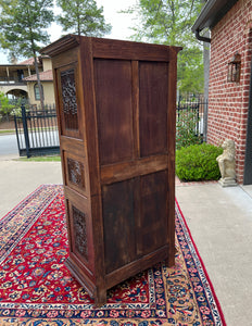 Antique French Armoire Wardrobe Cabinet Linen Closet Gothic Revival Oak c. 1880s