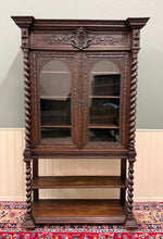 Load image into Gallery viewer, Antique French Louis XIII Style Bookcase Display Cabinet Barley Twist Oak c.1880