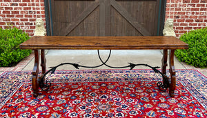 Mid-Century Spanish Catalan Table Sofa Hall Entry Console Table Oak Iron 82.5" W