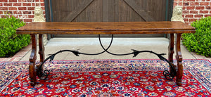 Mid-Century Spanish Catalan Table Sofa Hall Entry Console Table Oak Iron 82.5" W