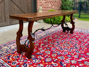 Mid-Century Spanish Catalan Table Sofa Hall Entry Console Table Oak Iron 82.5" W