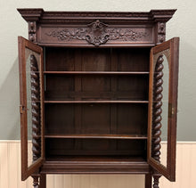 Load image into Gallery viewer, Antique French Louis XIII Style Bookcase Display Cabinet Barley Twist Oak c.1880