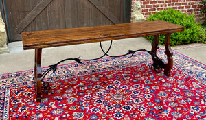 Mid-Century Spanish Catalan Table Sofa Hall Entry Console Table Oak Iron 82.5" W