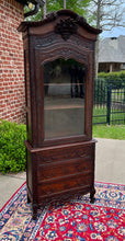 Load image into Gallery viewer, Antique French Bonnetierre Vitrine Bookcase Over Chest of Drawers Oak 19th C.