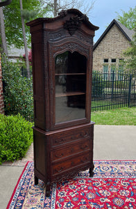 Antique French Bonnetierre Vitrine Bookcase Over Chest of Drawers Oak 19th C.