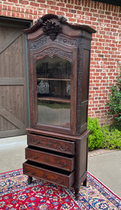 Antique French Bonnetierre Vitrine Bookcase Over Chest of Drawers Oak 19th C.